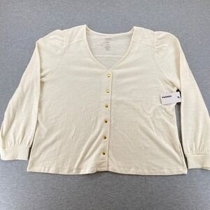 Sonoma XXL Faux Button Front Lightweight Sweater VNeck Puff Sleeve Knit Pullover